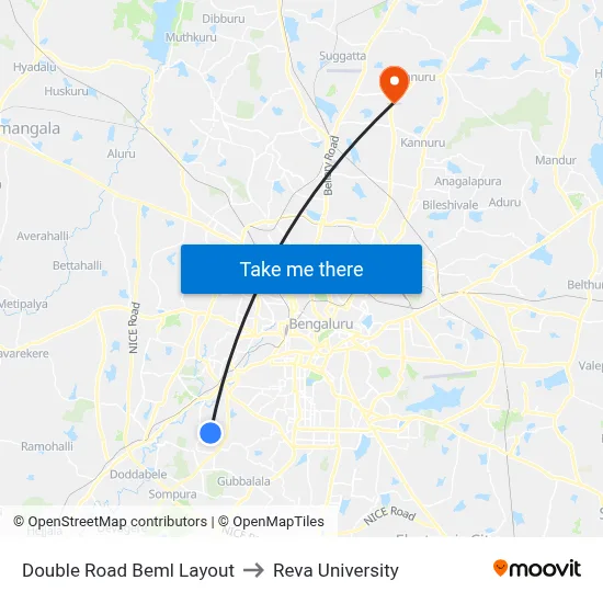 Double Road Beml Layout to Reva University map