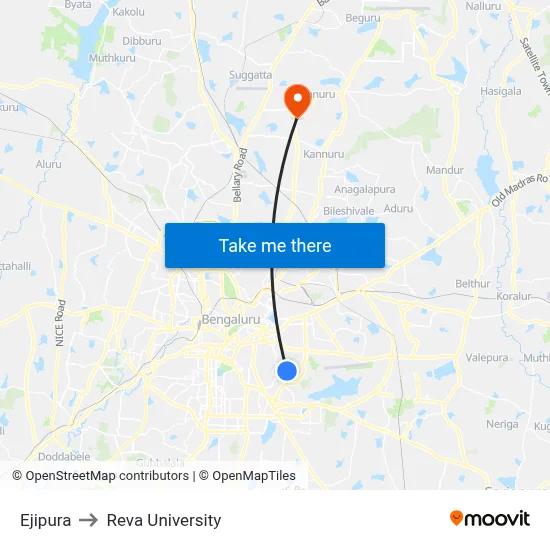 Ejipura to Reva University map
