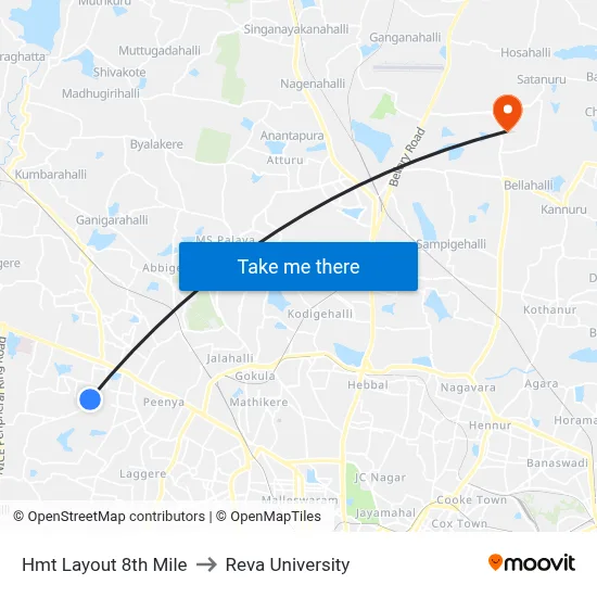Hmt Layout 8th Mile to Reva University map