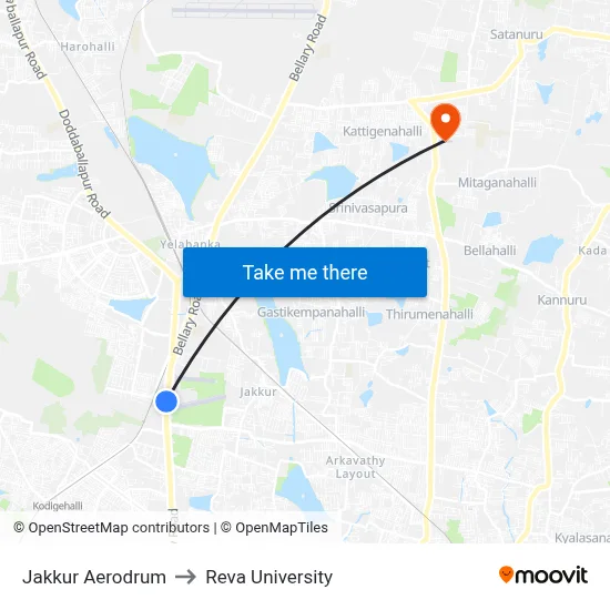 Jakkur Aerodrum to Reva University map