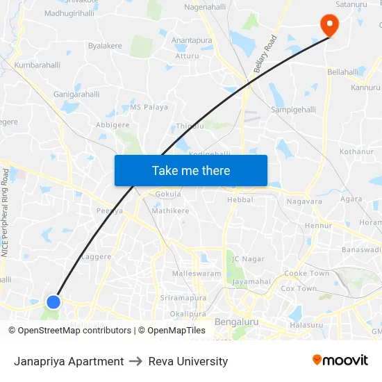 Janapriya Apartment to Reva University map