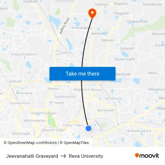 Jeevanahalli Graveyard to Reva University map