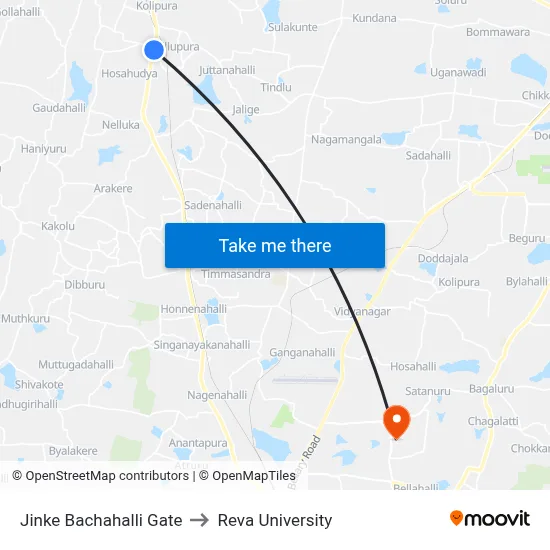 Jinke Bachahalli Gate to Reva University map