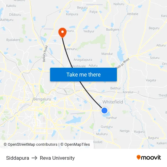 Siddapura to Reva University map