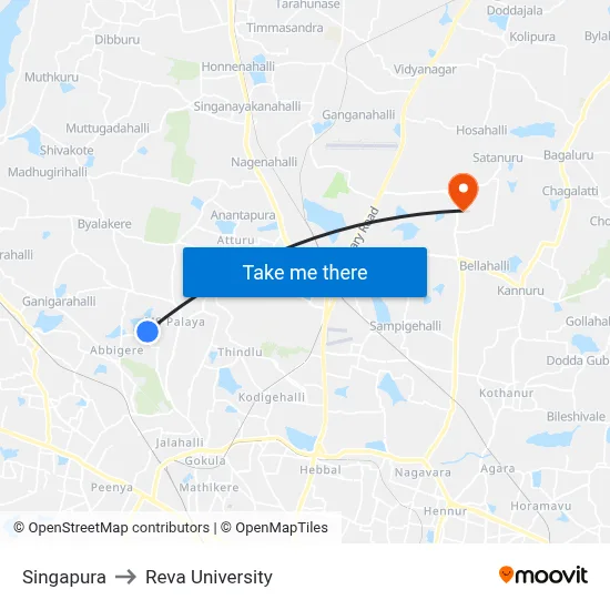Singapura to Reva University map