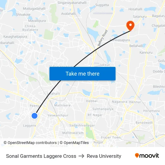 Sonal Garments Laggere Cross to Reva University map