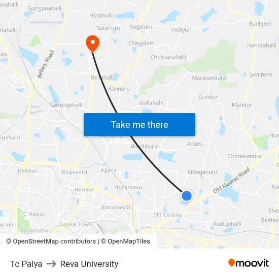Tc Palya to Reva University map