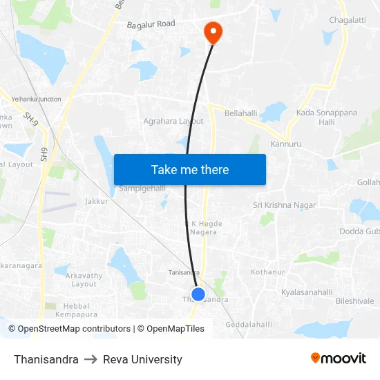 Thanisandra to Reva University map