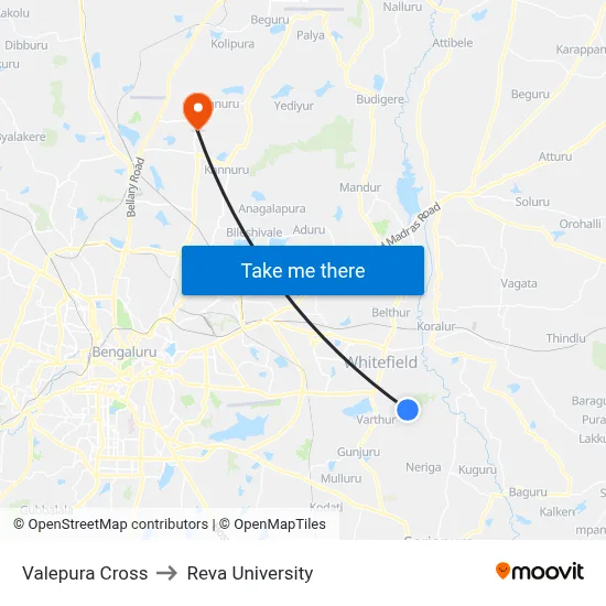 Valepura Cross to Reva University map