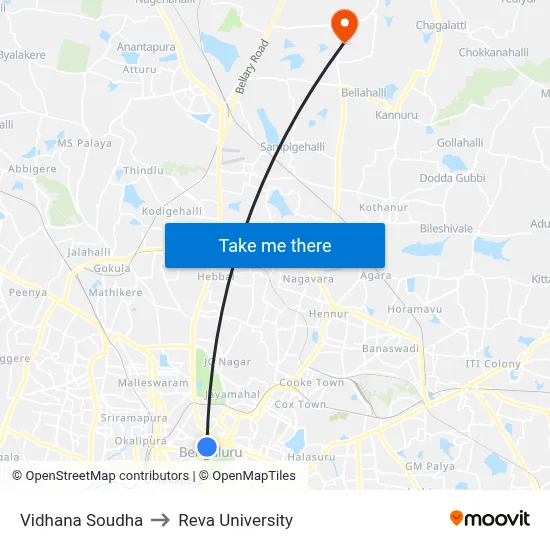 Vidhana Soudha to Reva University map