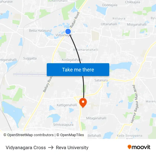Vidyanagara Cross to Reva University map