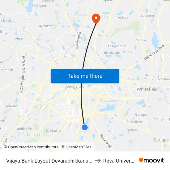 Vijaya Bank Layout Devarachikkanahalli to Reva University map