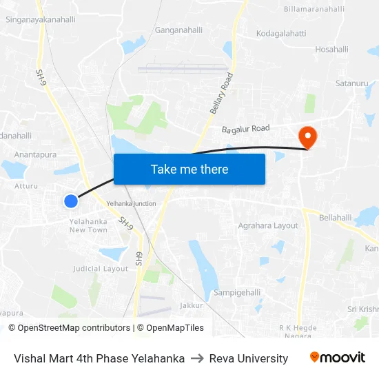 Vishal Mart 4th Phase Yelahanka to Reva University map