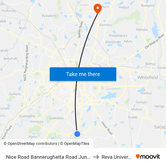 Nice Road Bannerughatta Road Junction to Reva University map