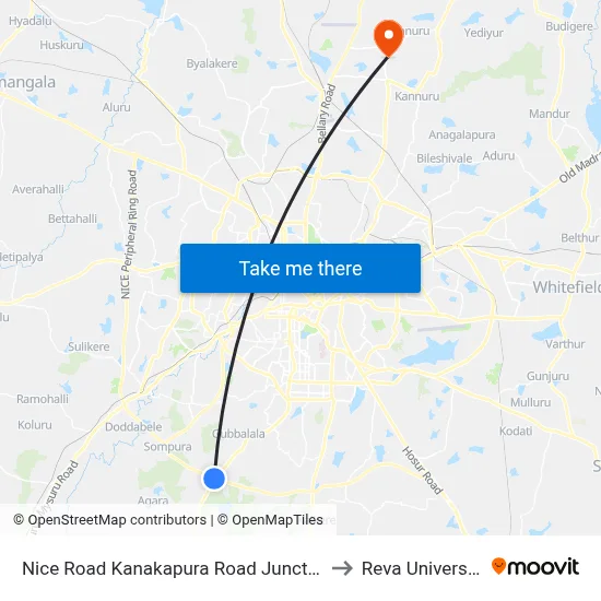 Nice Road Kanakapura Road Junction to Reva University map