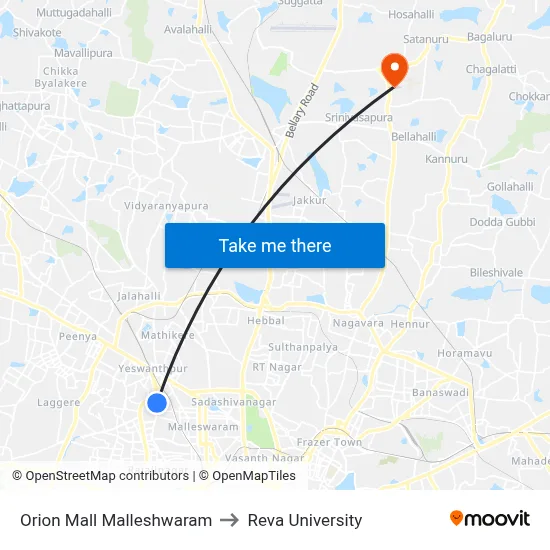 Orion Mall Malleshwaram to Reva University map