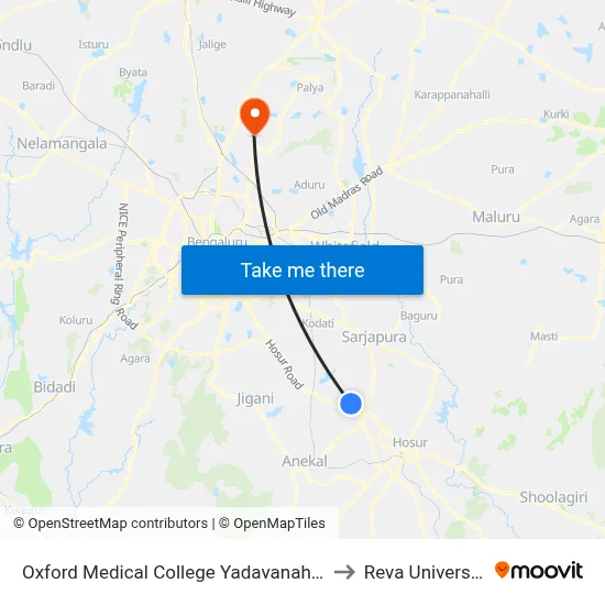 Oxford Medical College Yadavanahalli to Reva University map