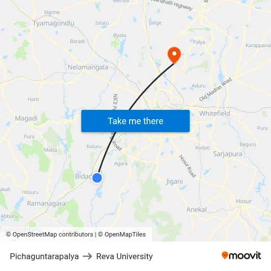 Pichaguntarapalya to Reva University map