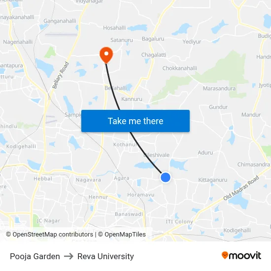 Pooja Garden to Reva University map