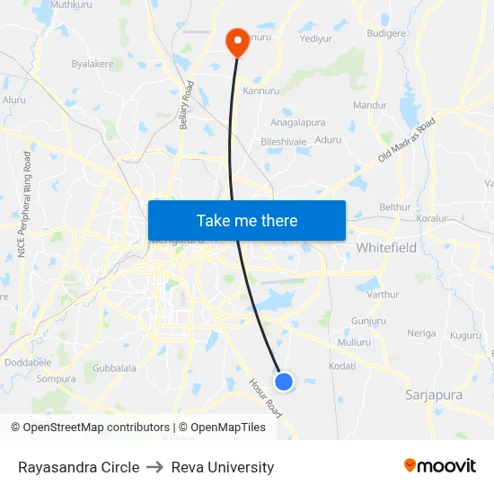 Rayasandra Circle to Reva University map