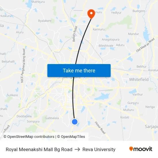 Royal Meenakshi Mall Bg Road to Reva University map