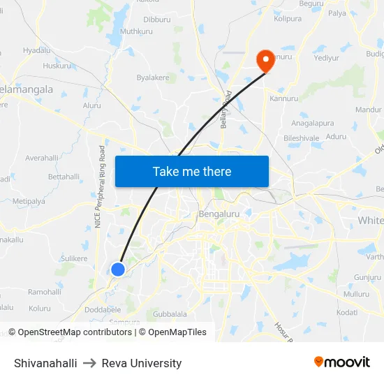 Shivanahalli to Reva University map