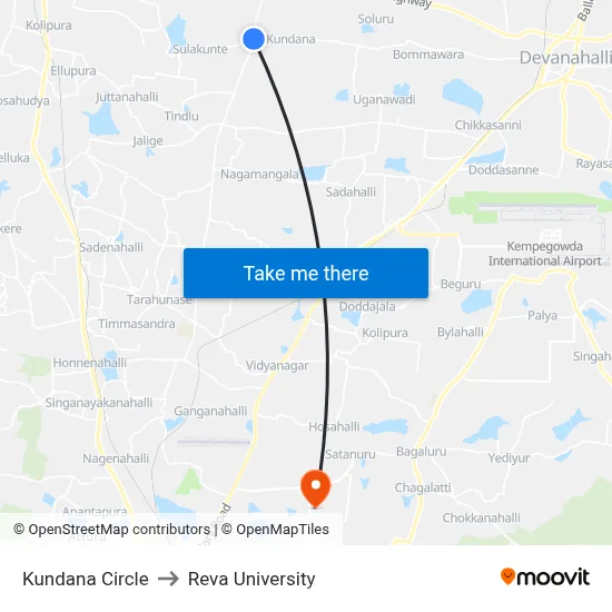 Kundana Circle to Reva University map