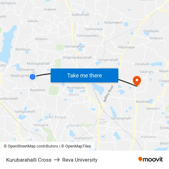 Kurubarahalli Cross to Reva University map