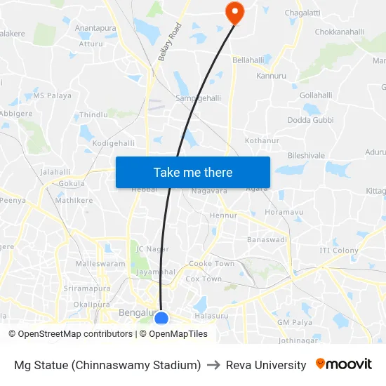 Mg Statue (Chinnaswamy Stadium) to Reva University map