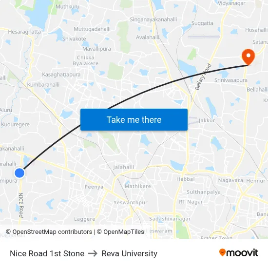 Nice Road 1st Stone to Reva University map