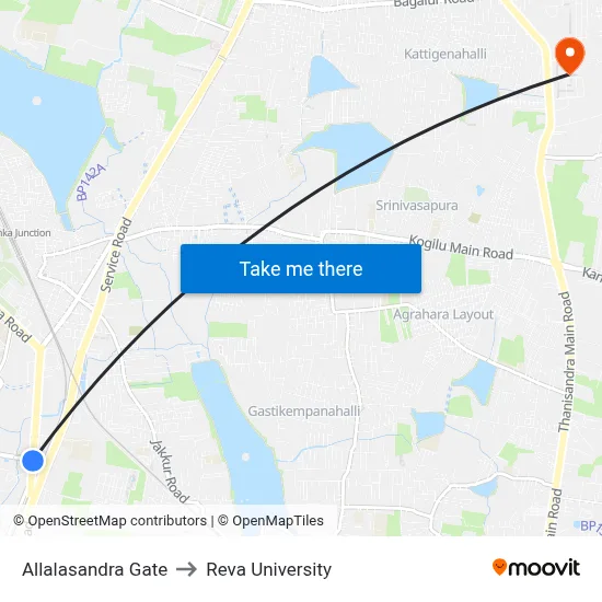 Allalasandra Gate to Reva University map