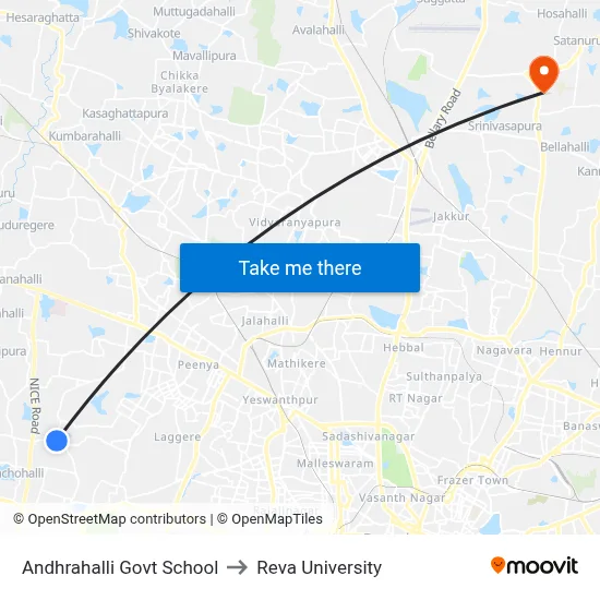 Andhrahalli Govt School to Reva University map