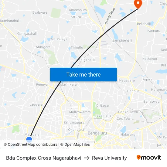 Bda Complex Cross Nagarabhavi to Reva University map