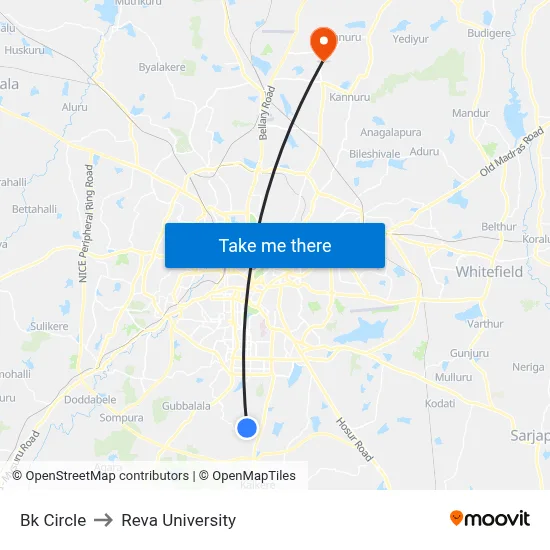 Bk Circle to Reva University map