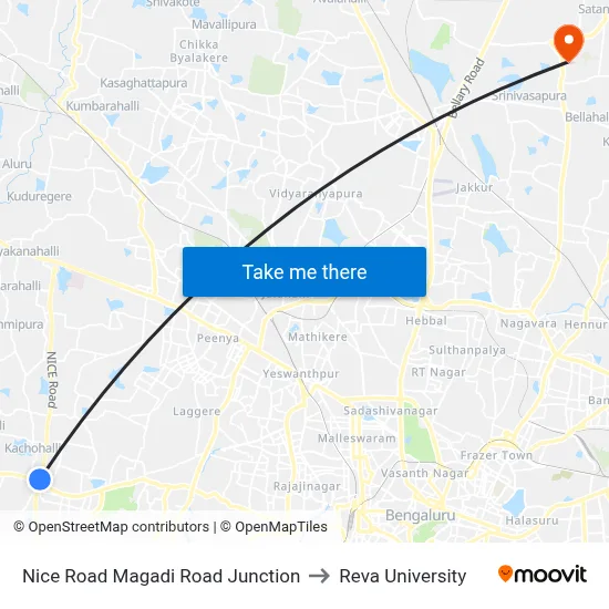 Nice Road Magadi Road Junction to Reva University map