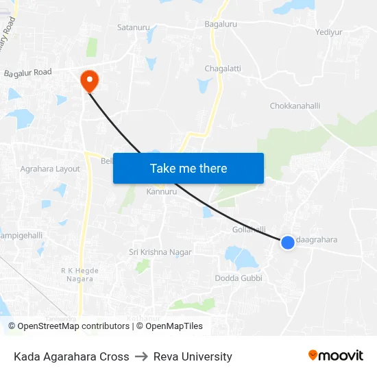 Kada Agarahara Cross to Reva University map