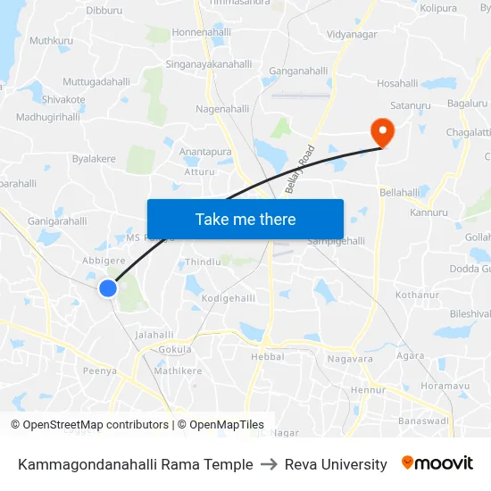 Kammagondanahalli Rama Temple to Reva University map