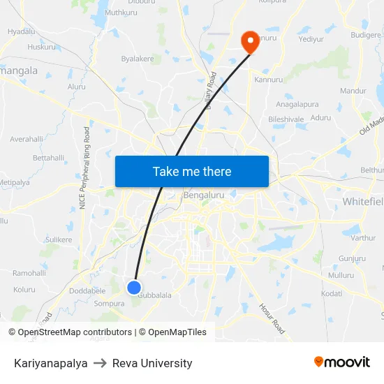 Kariyanapalya to Reva University map