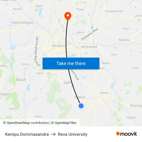 Kempu Dommasandra to Reva University map
