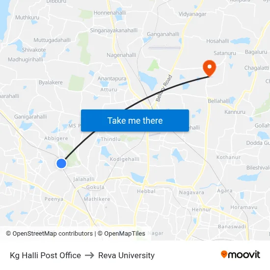 Kg Halli Post Office to Reva University map