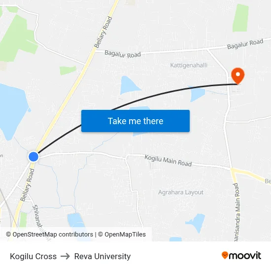 Kogilu Cross to Reva University map