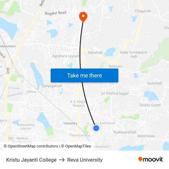 Kristu Jayanti College to Reva University map