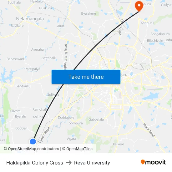 Hakkipikki Colony Cross to Reva University map