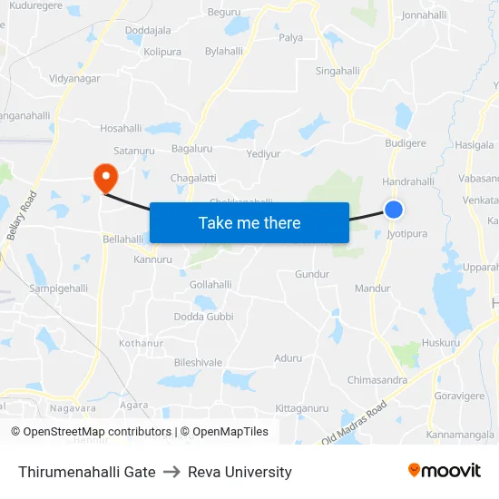 Thirumenahalli Gate to Reva University map