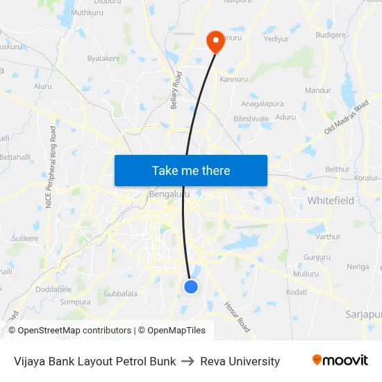Vijaya Bank Layout Petrol Bunk to Reva University map