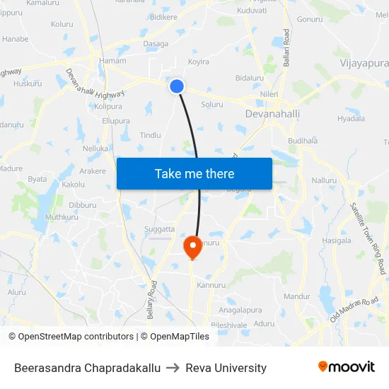 Beerasandra Chapradakallu to Reva University map