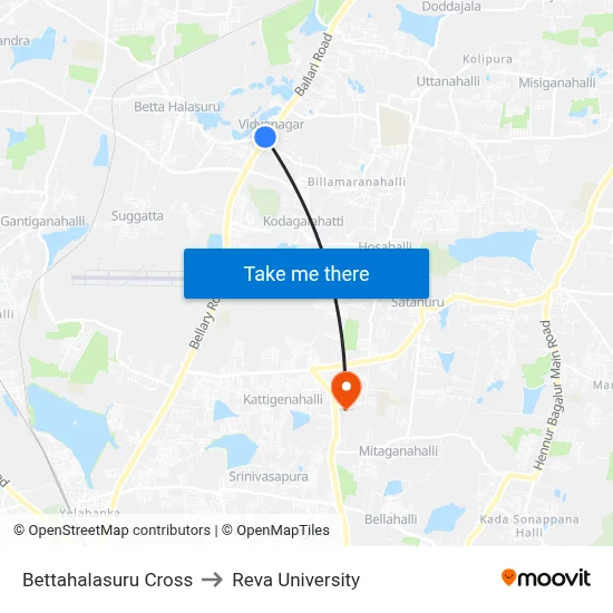 Bettahalasuru Cross to Reva University map