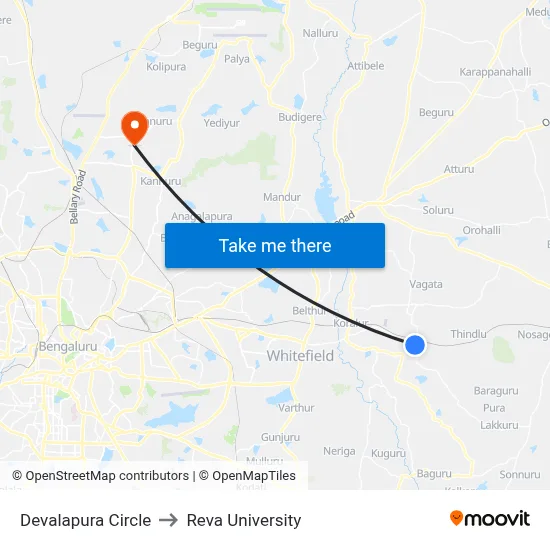 Devalapura Circle to Reva University map