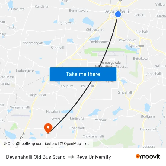 Devanahalli Old Bus Stand to Reva University map