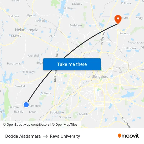 Dodda Aladamara to Reva University map